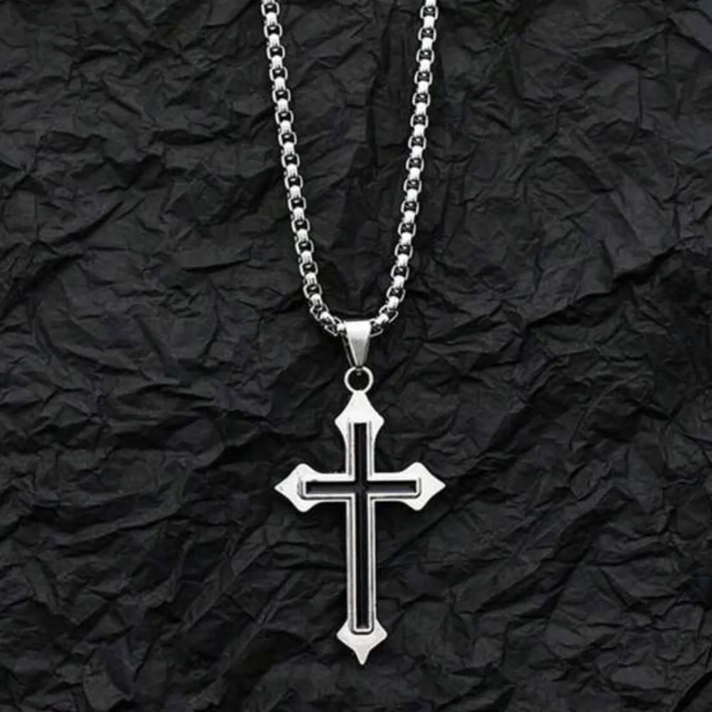 Cross Necklace Unisex Black and Silver
